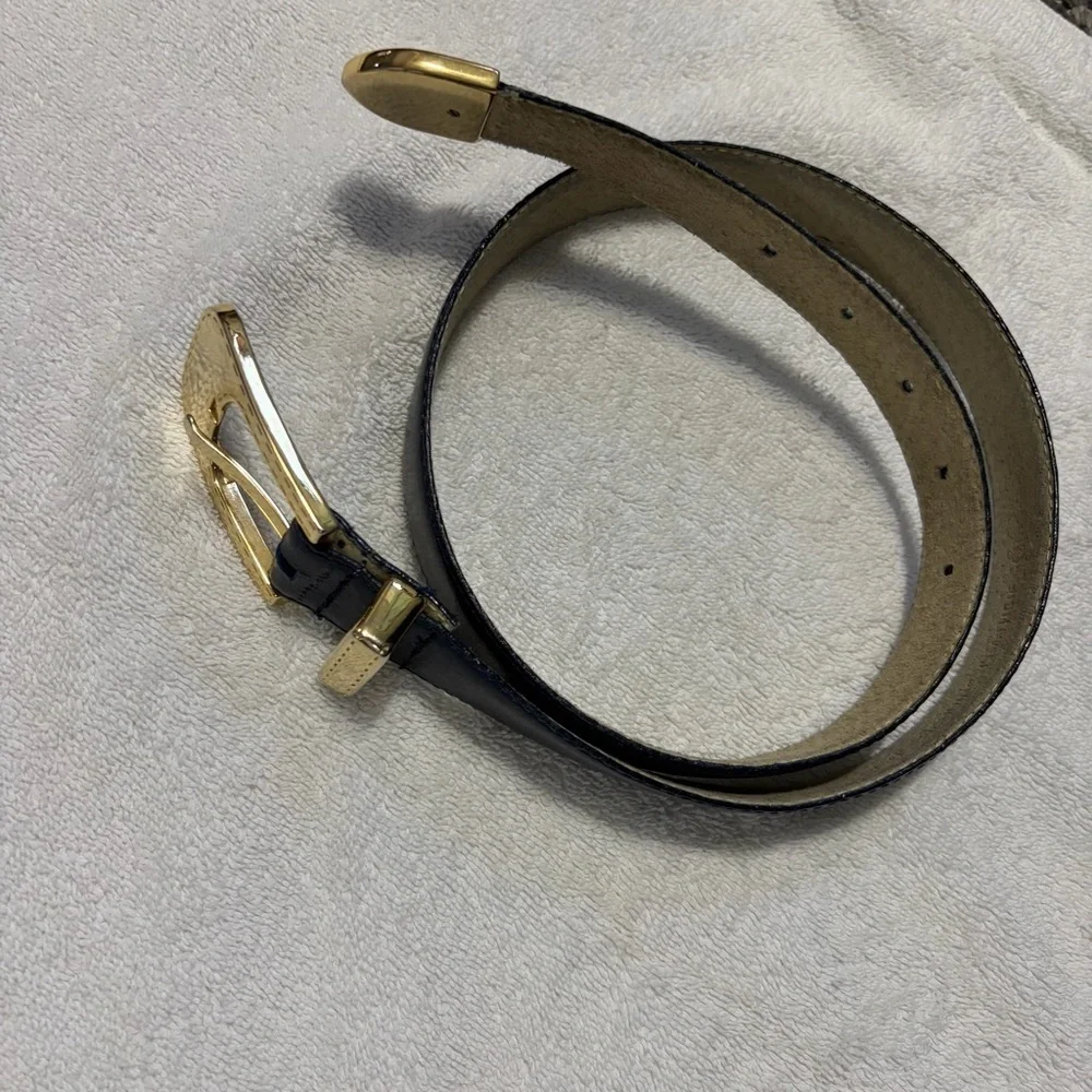 Vintage Christian Dior Blue Leather Belt with Gold-Tone Buckle M